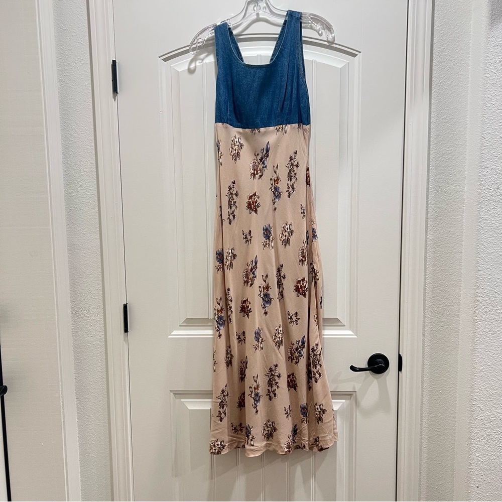 Denim Floral Maxi Dress S Cottagecore Y2K